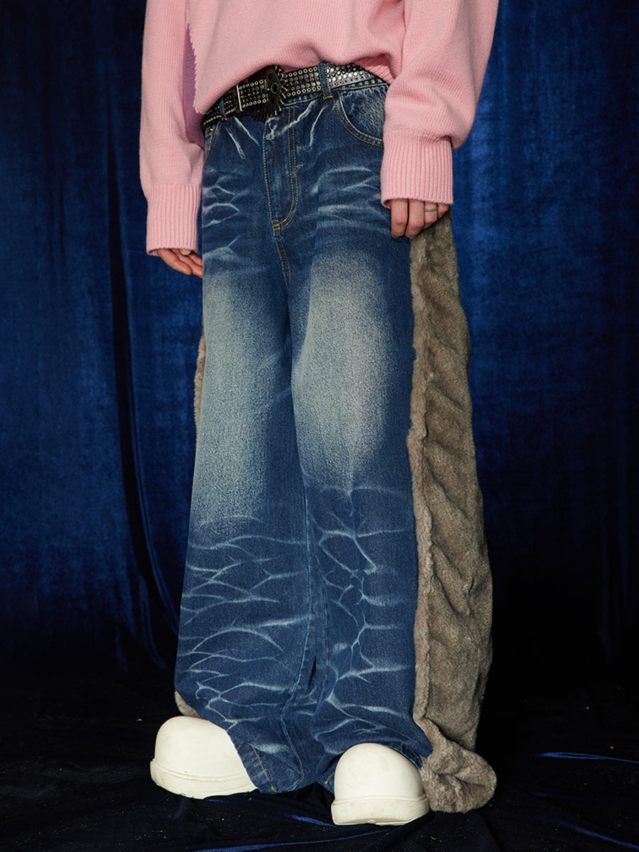 Aquatic Marble Wide-Leg Denim Jeans