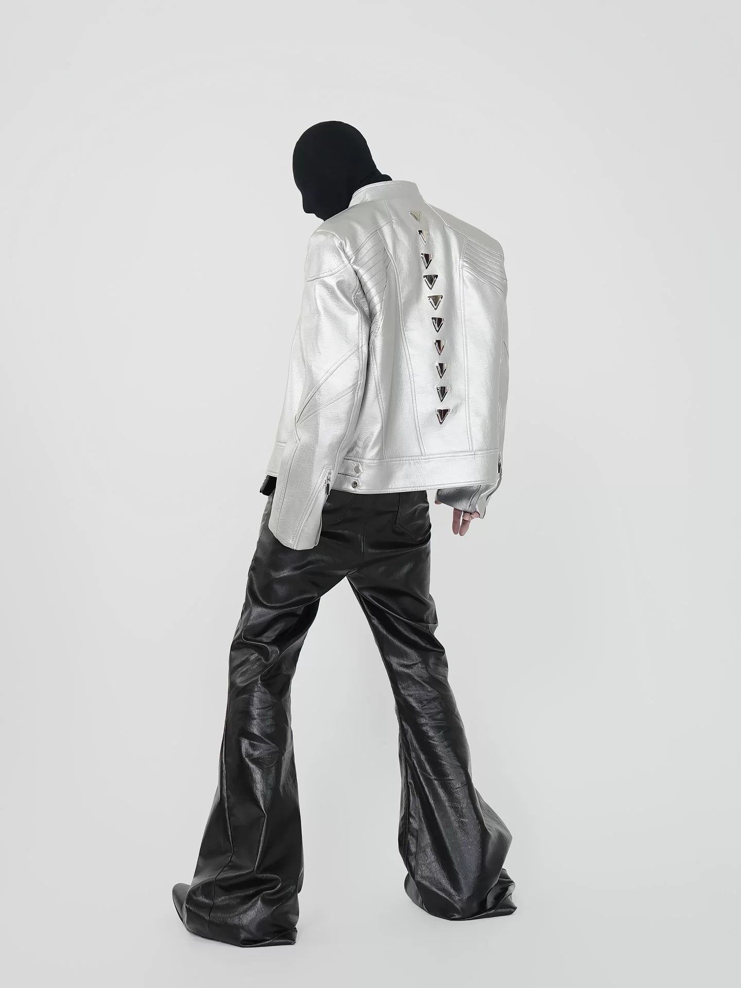 Vortex Spine Pyramid‑Stud PU Leather Jacket