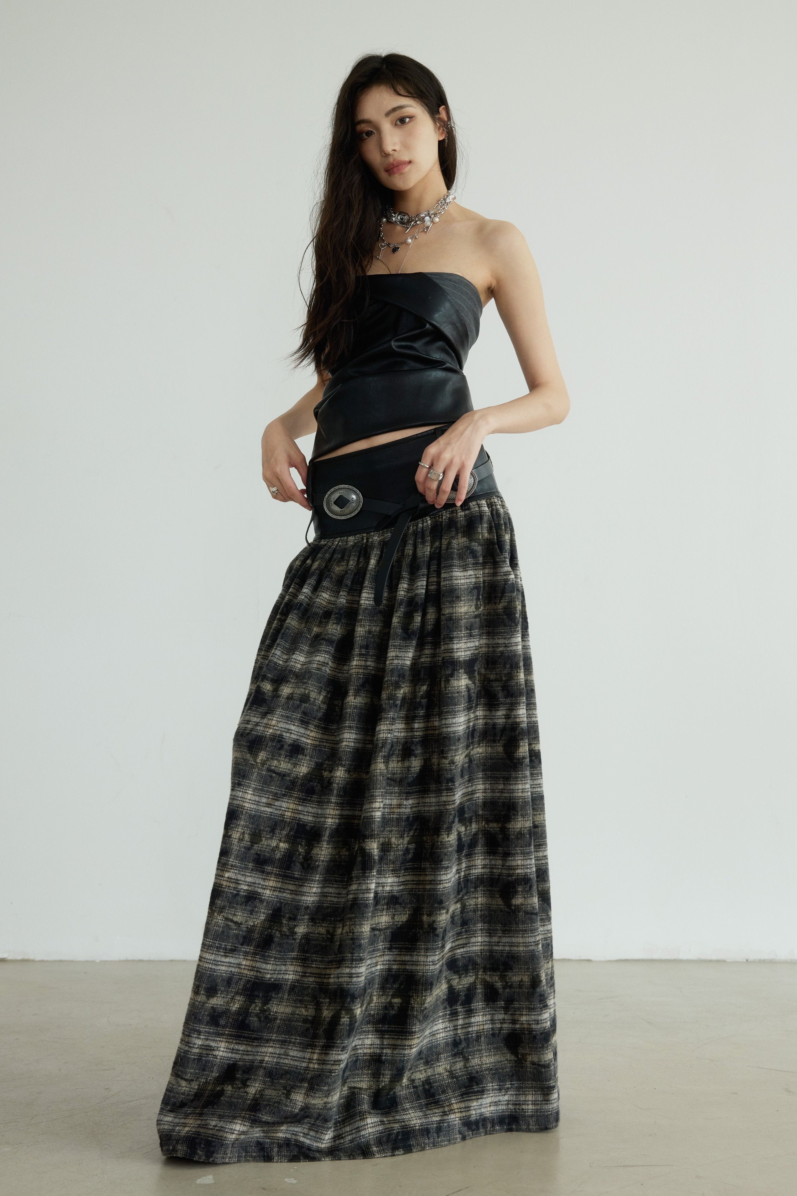 Highland Mist Plaid Maxi Skirt