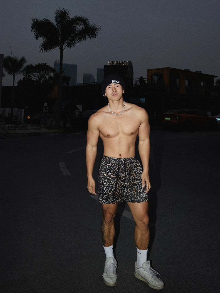 Leopard Print Drawstring Shorts