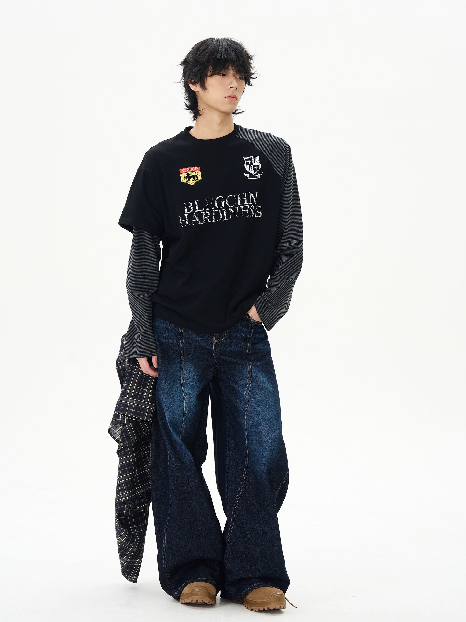 Layered Patchwork Varsity Long Sleeve Tee