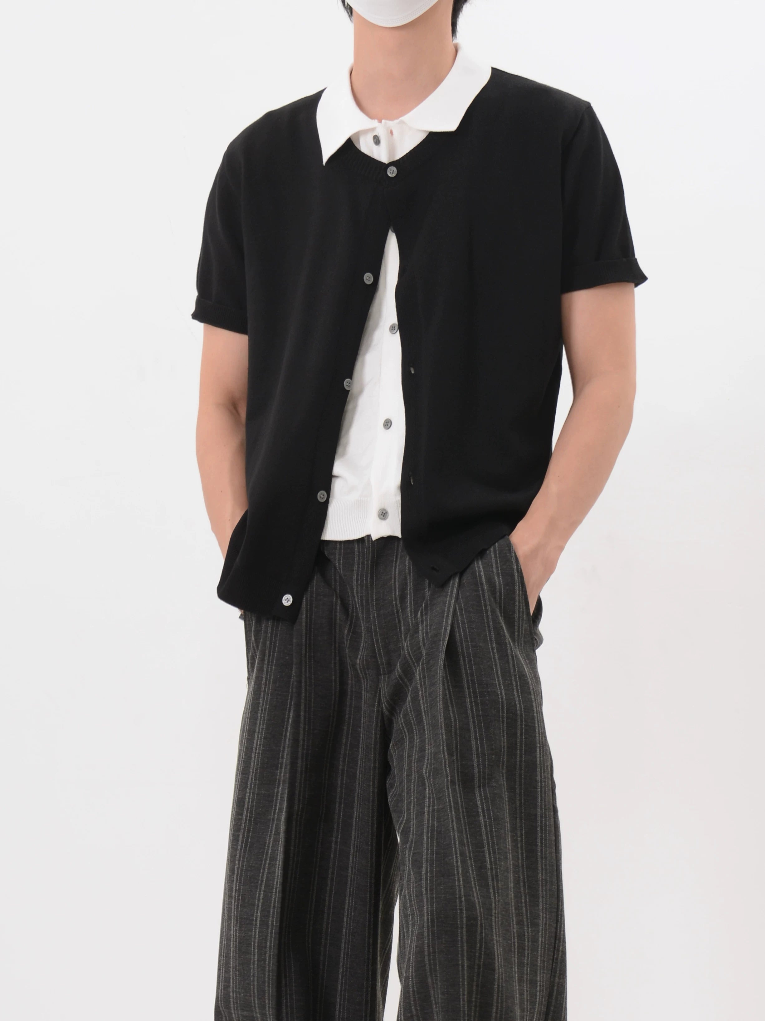 Layered Collar Knit Cardigan Shirt
