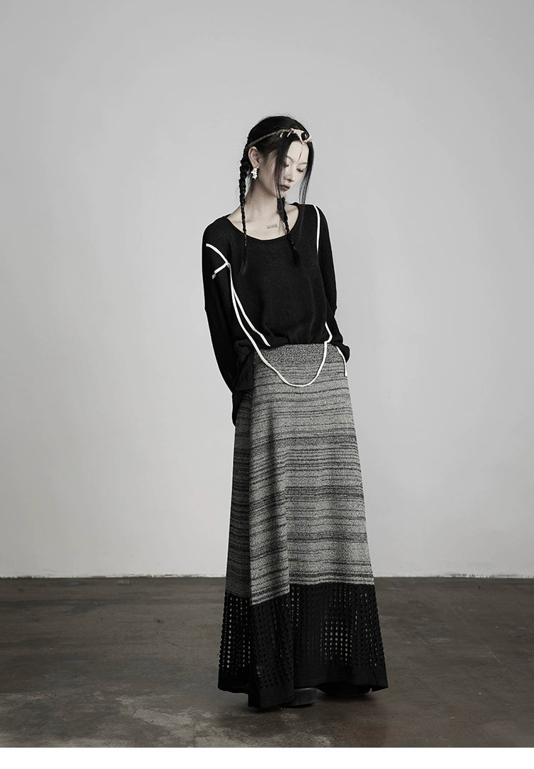 Irregular Color Block Dark Long Skirt