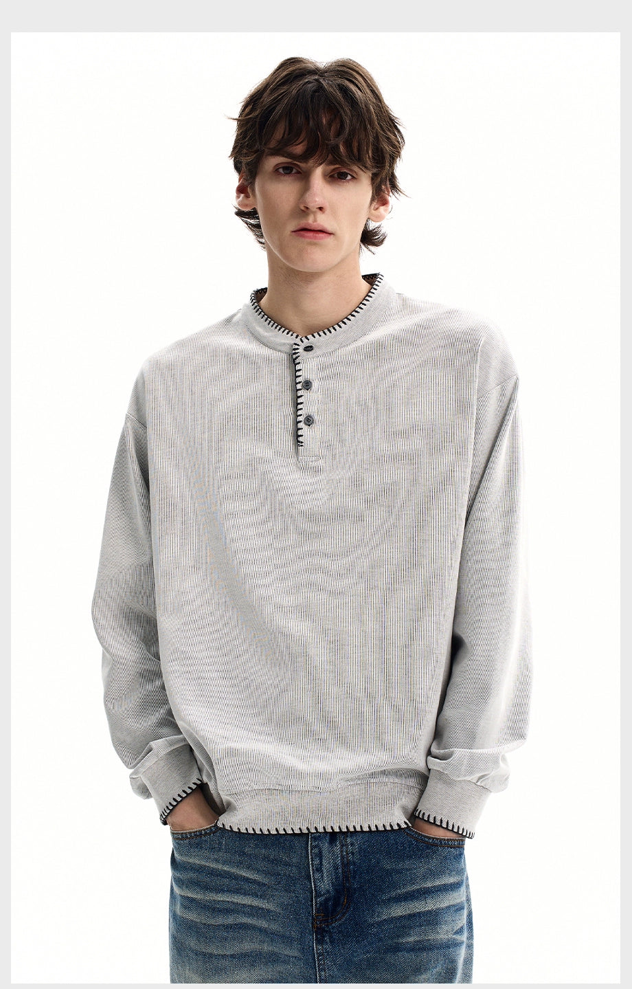 Ivory Stitch Henley Sweatshirt