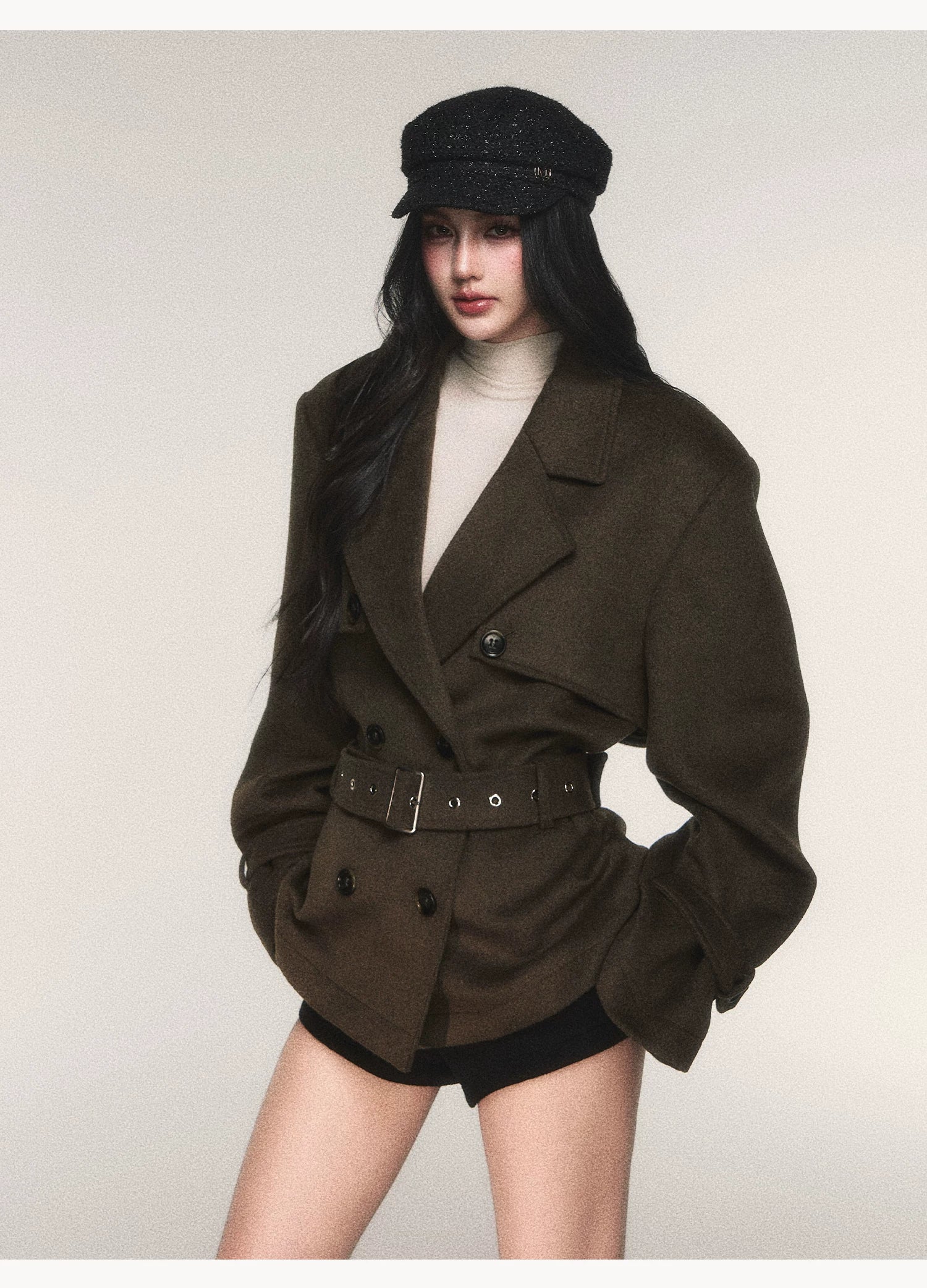 Ember Brigade Belted Peacoat