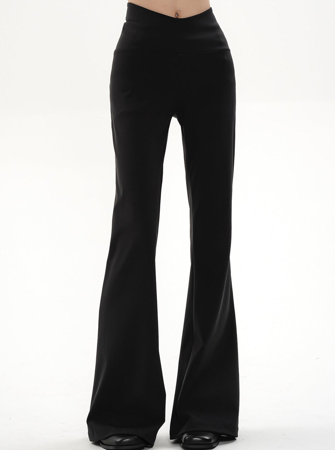 Pantalon de yoga évasé à taille haute - Leggings à fond noir stretchy