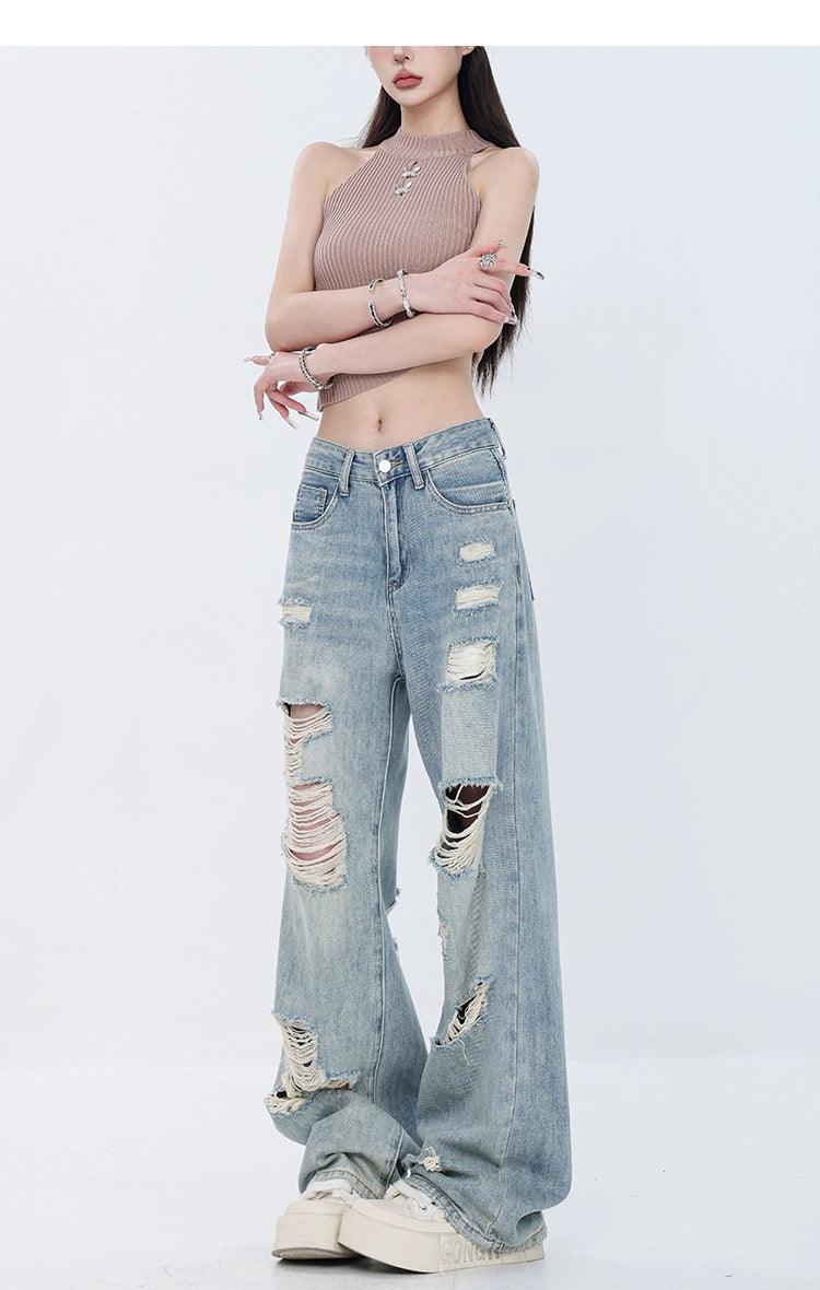 Vintage Grunge Distressed Wide-Leg Jeans