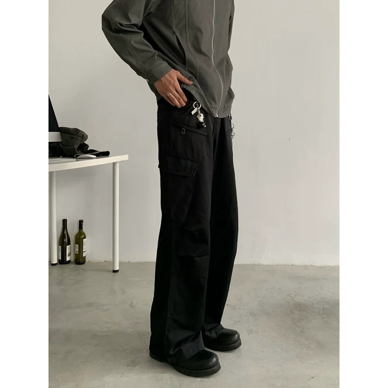 Wide-Leg Utility Work Pants - chiclara