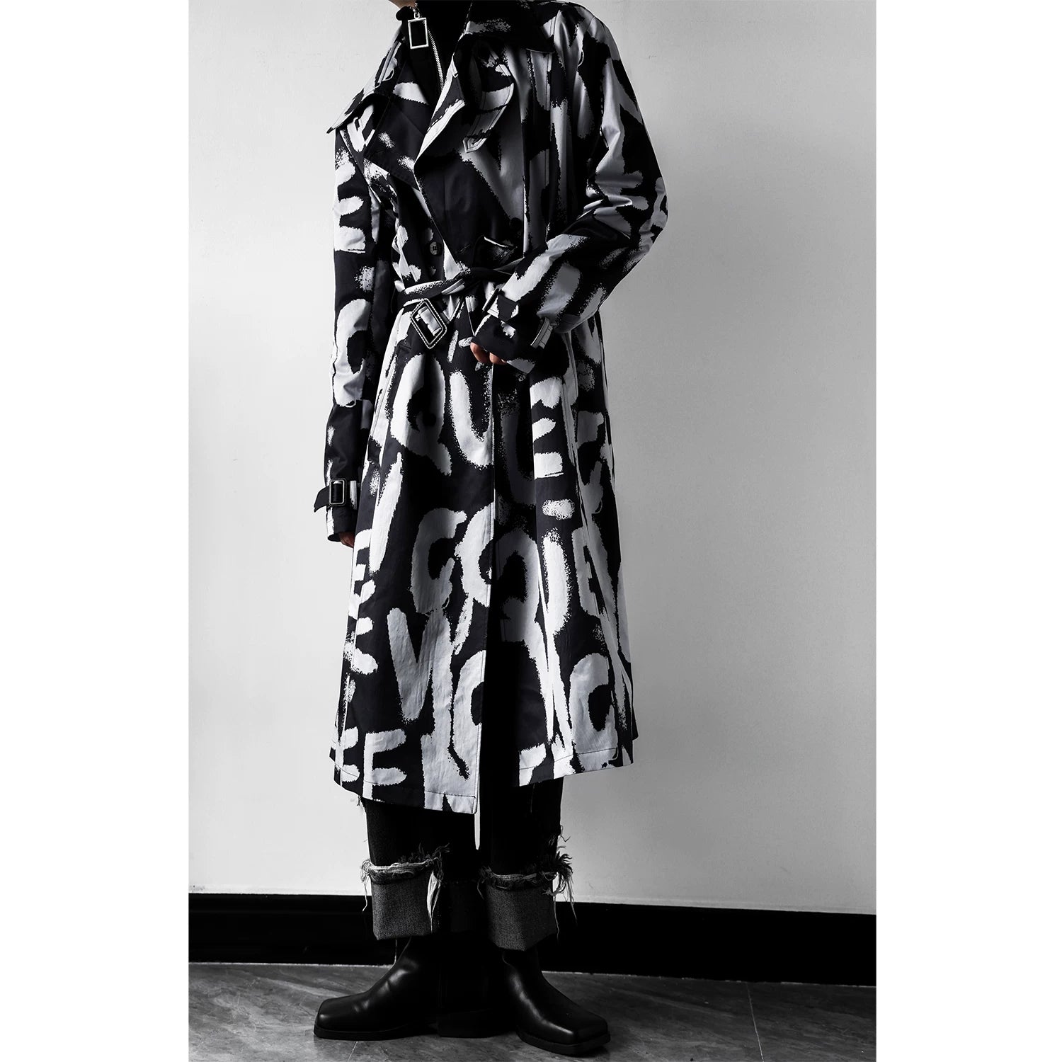 Monochrome Riot Script Trench Coat