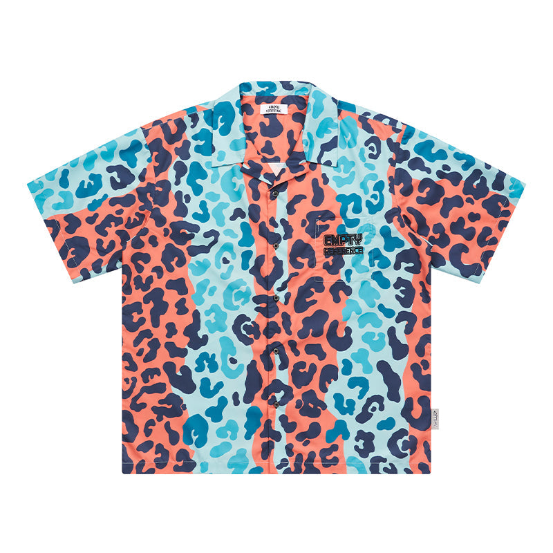 Bold Color Clash Leopard Print Short Sleeve Shirt - chiclara