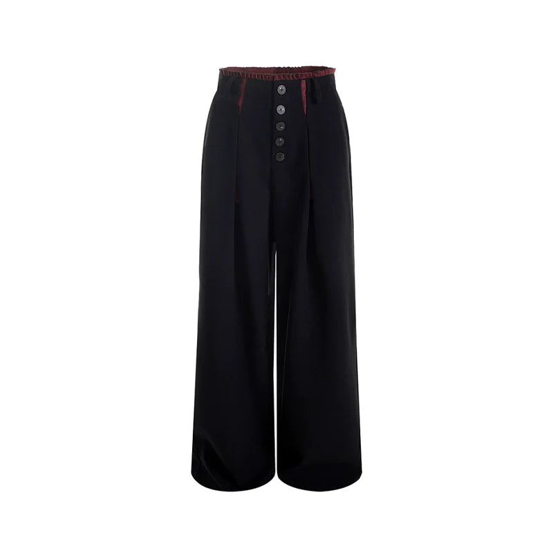Two-Tone Leather Panel Blazer and Wide Leg Trousers Setup