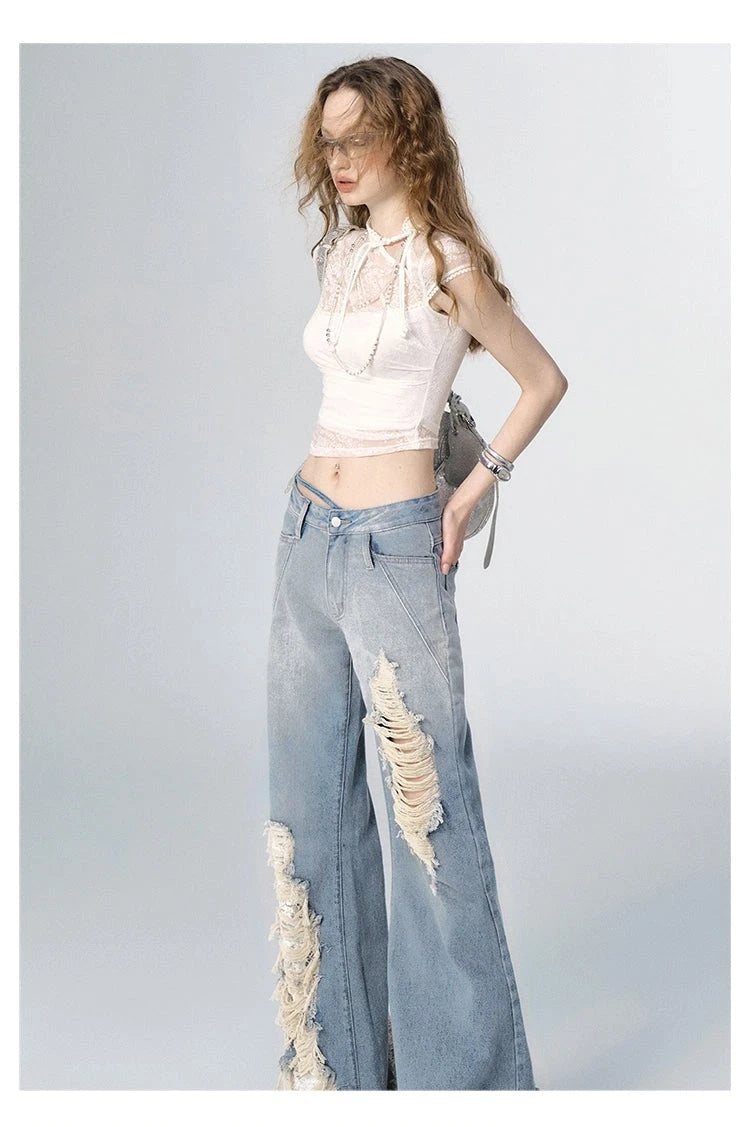 Of Akiva Distressed Flare Denim Jeans