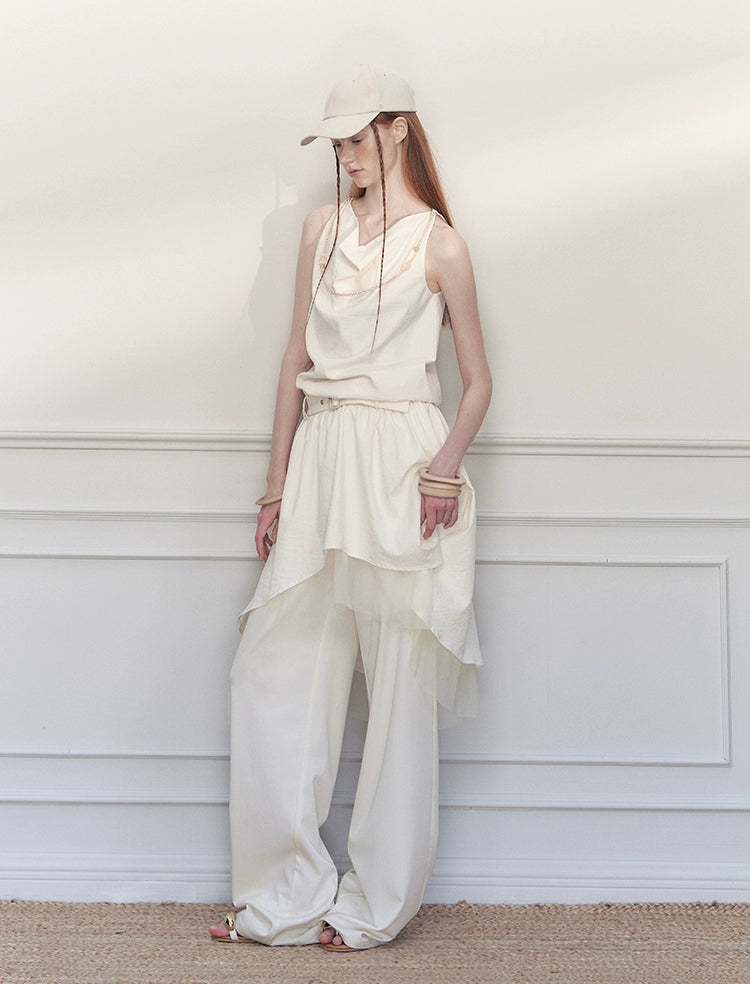 Embroidered Wrap Skirt Wide-Leg Trousers