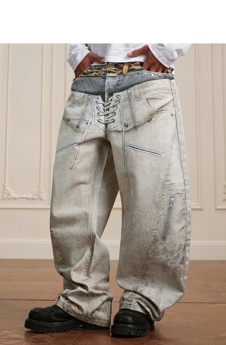 Corset Lace Up Utility Cargo Jeans