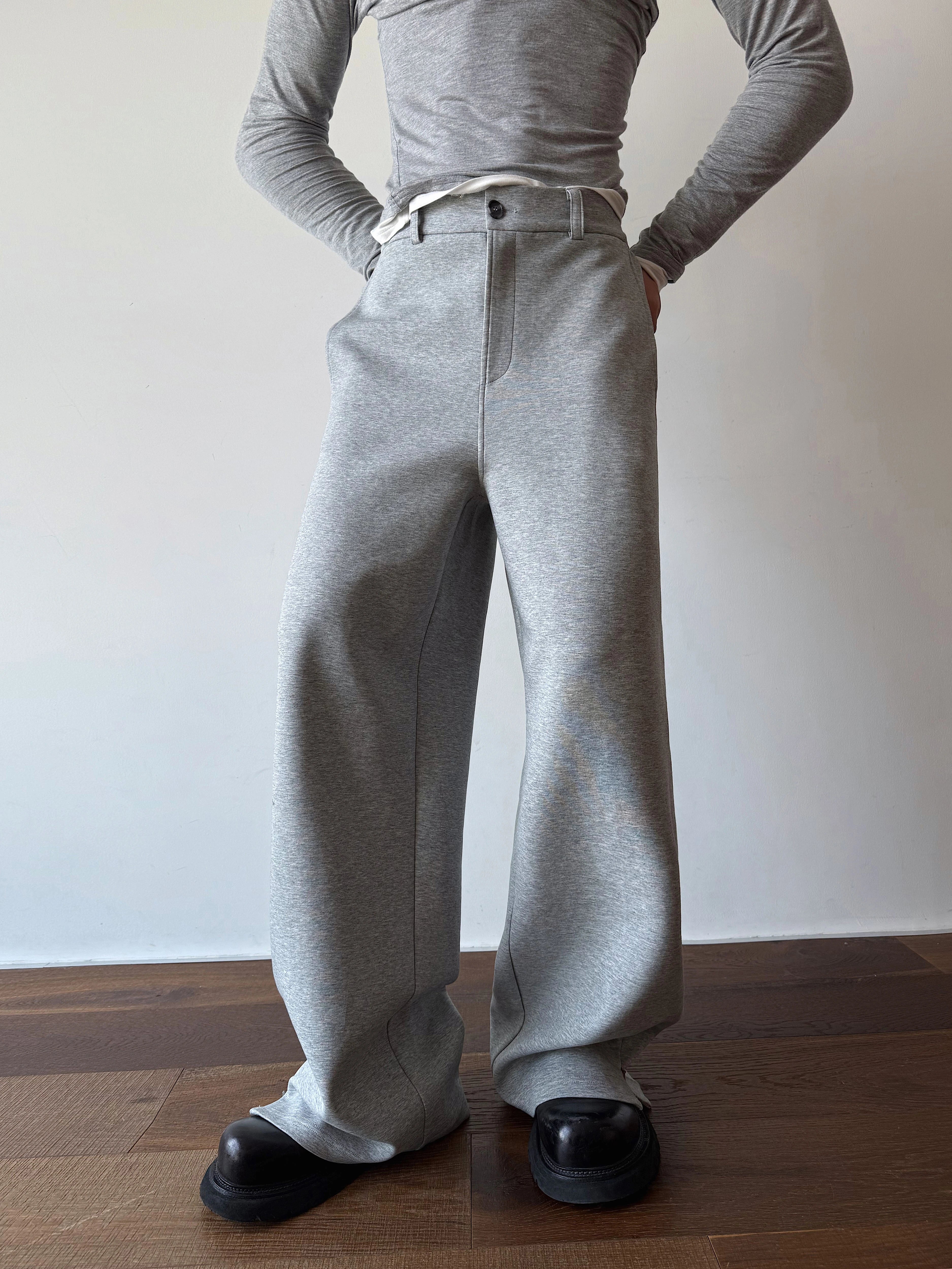 Wool Blend Wide Leg Grey Pants