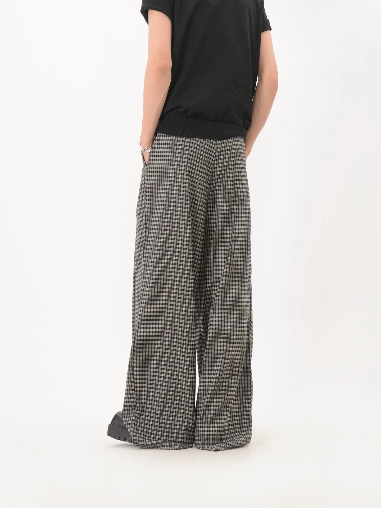 Plaid Pleated Relaxed Wide Leg Pants