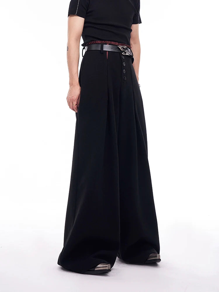 Two-Tone Leather Panel Blazer and Wide Leg Trousers Setup