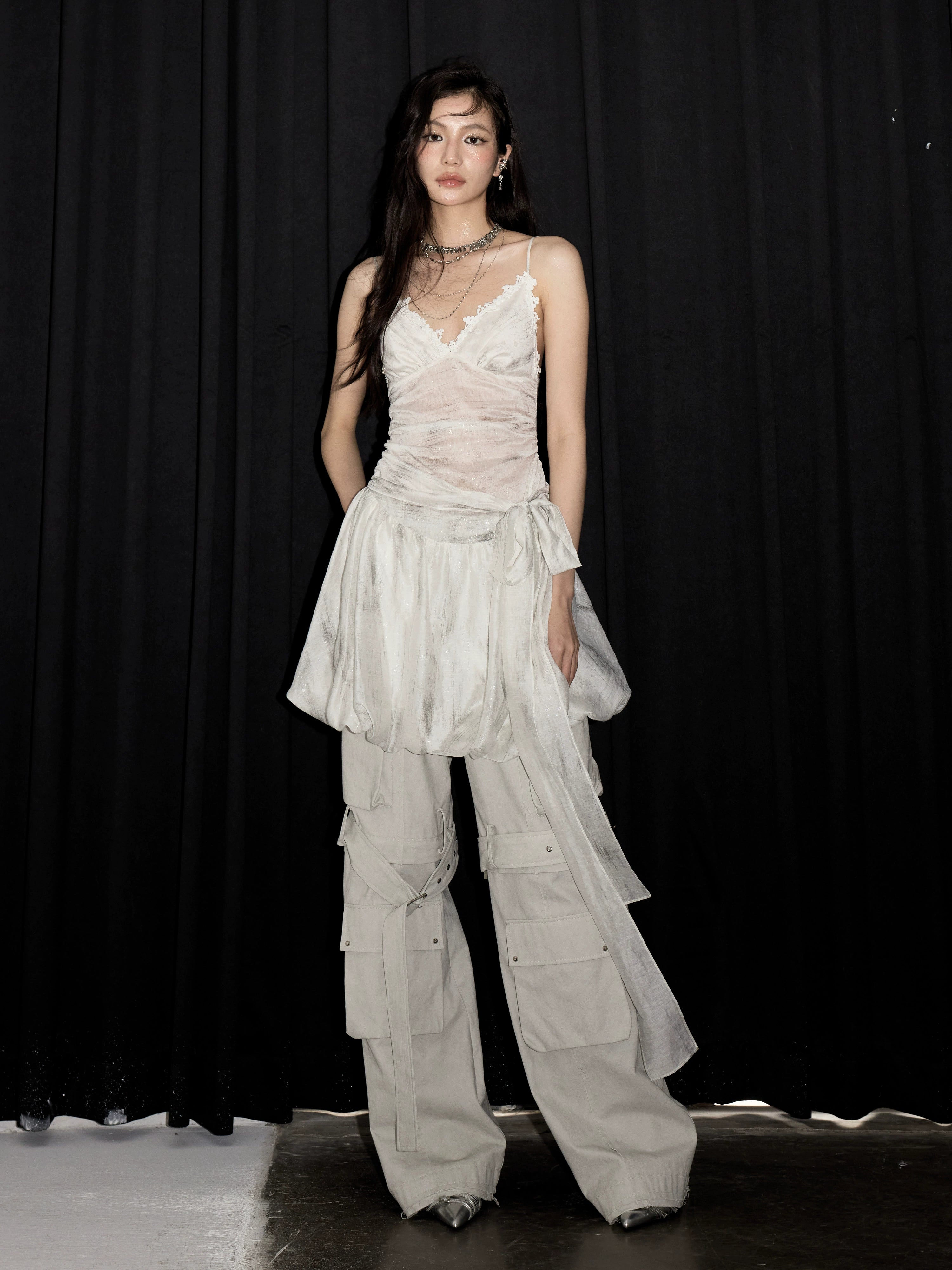 White Layered Tulle Sleeveless Dress