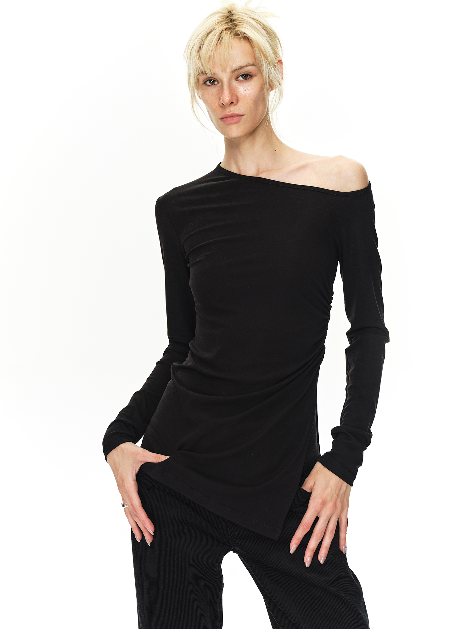 Black Asymmetric Long Sleeve T-shirt