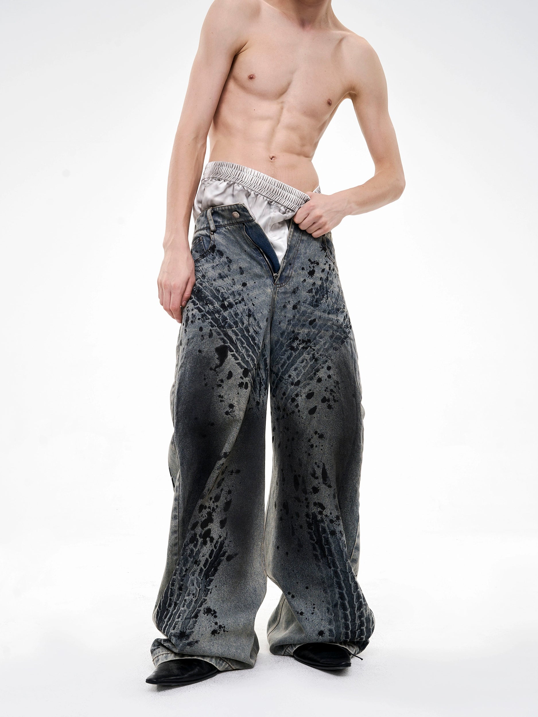 Acid Wash Cropped Denim Jacket and Pants Setup
