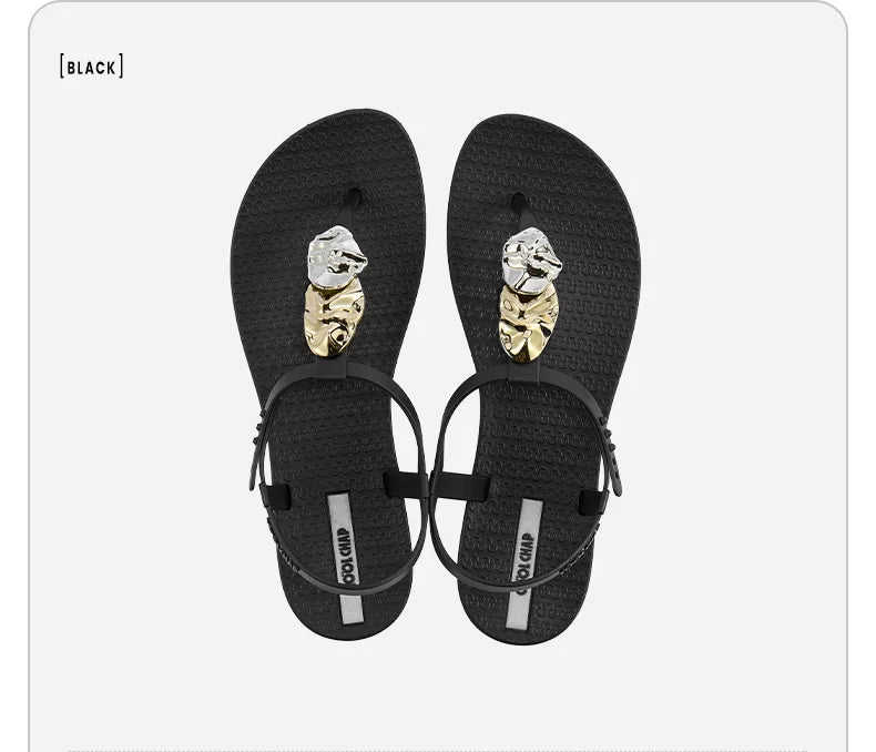 Sculpted Metallic Charm Thong Sandals