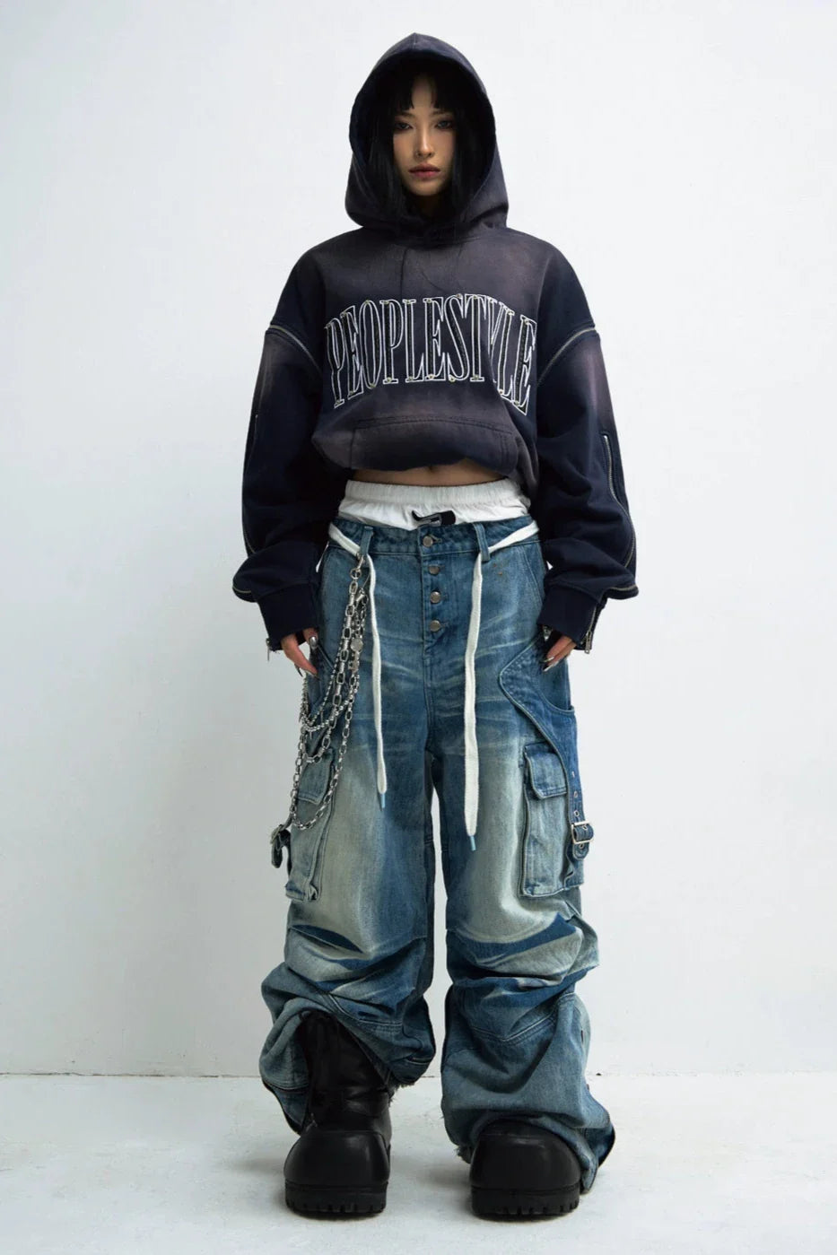 Men's Baggy Gradient Distressed Hooded Sweatshirt
