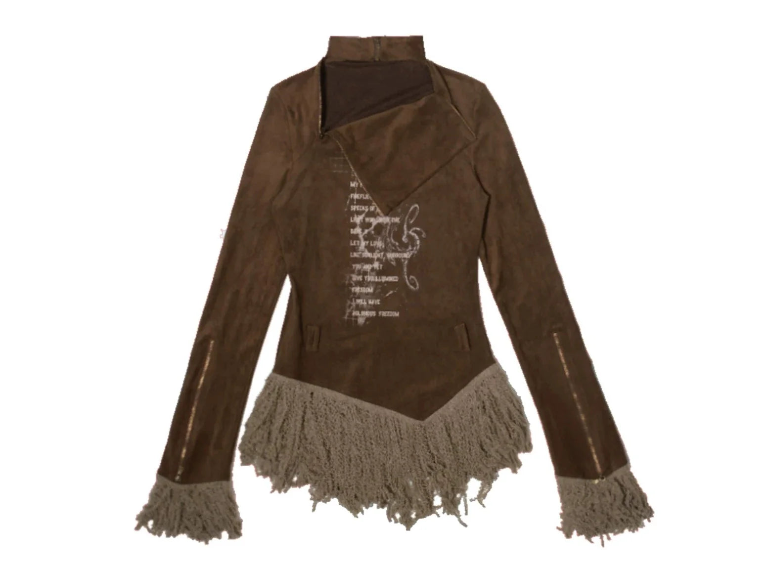 ARIADNAw Bohemian Fringed Asymmetric Jacket - Brown (Women's)