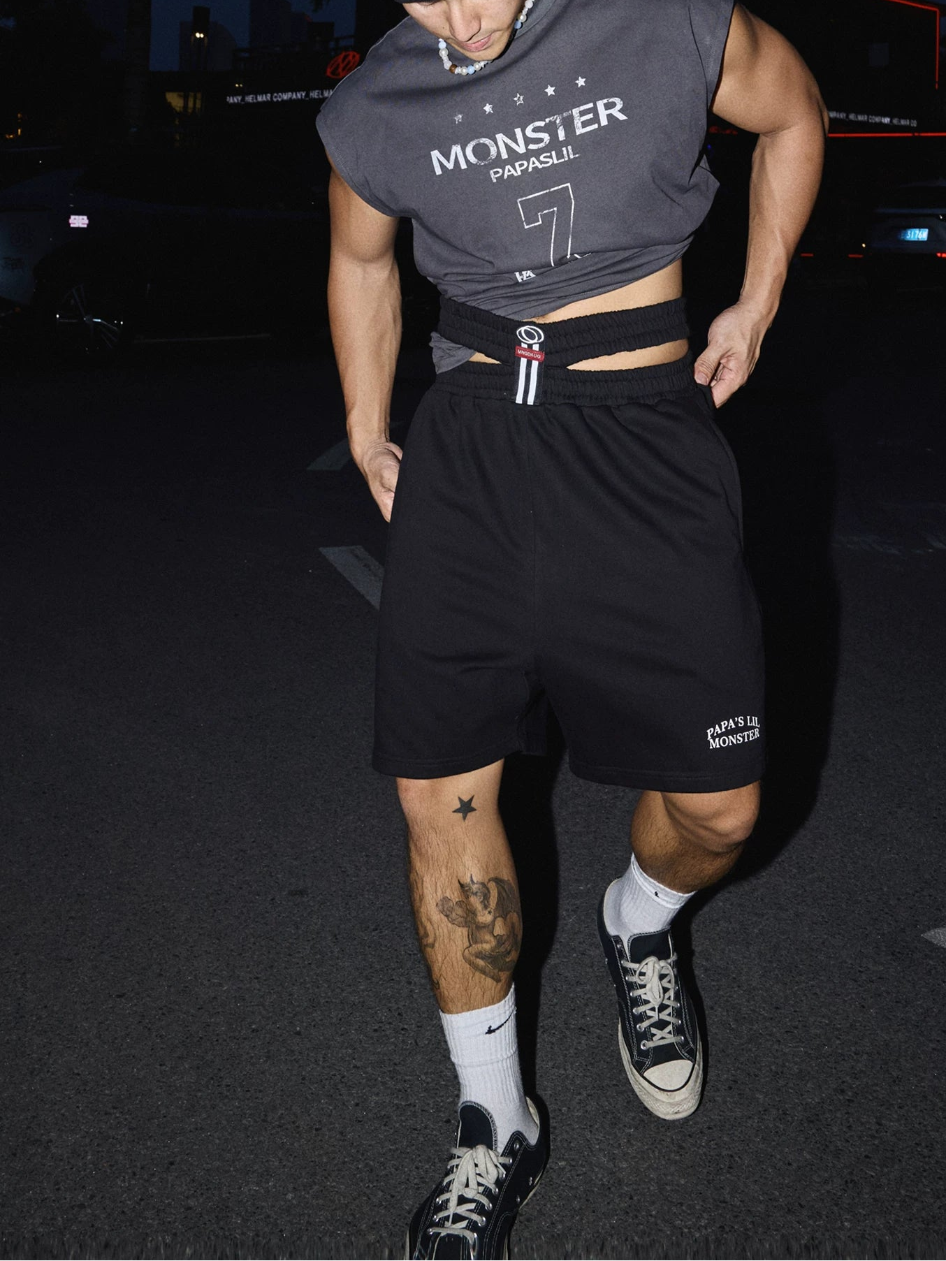 Double-Waist Black Shorts