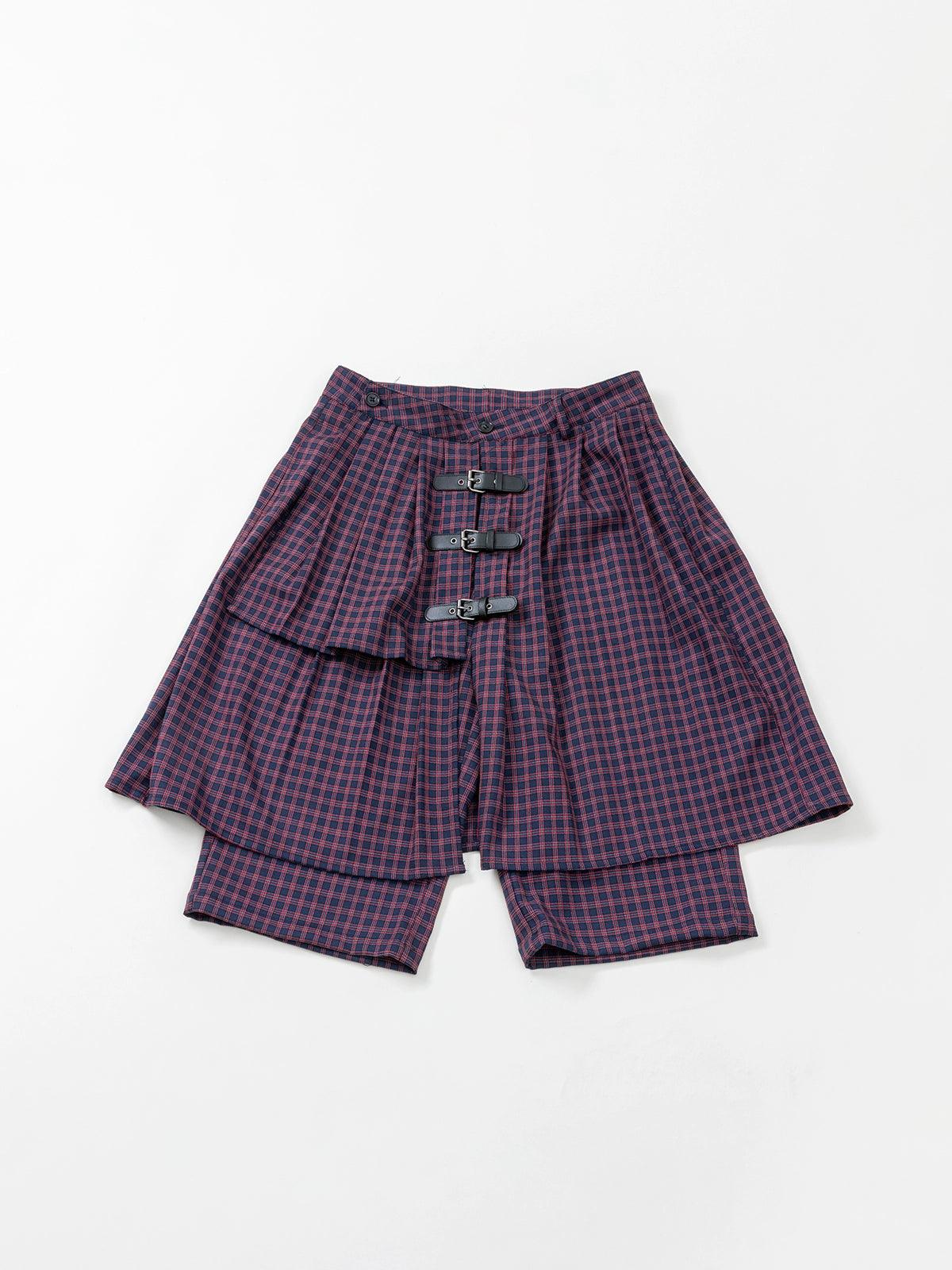 Plaid Buckle-Front Layered Skort - chiclara