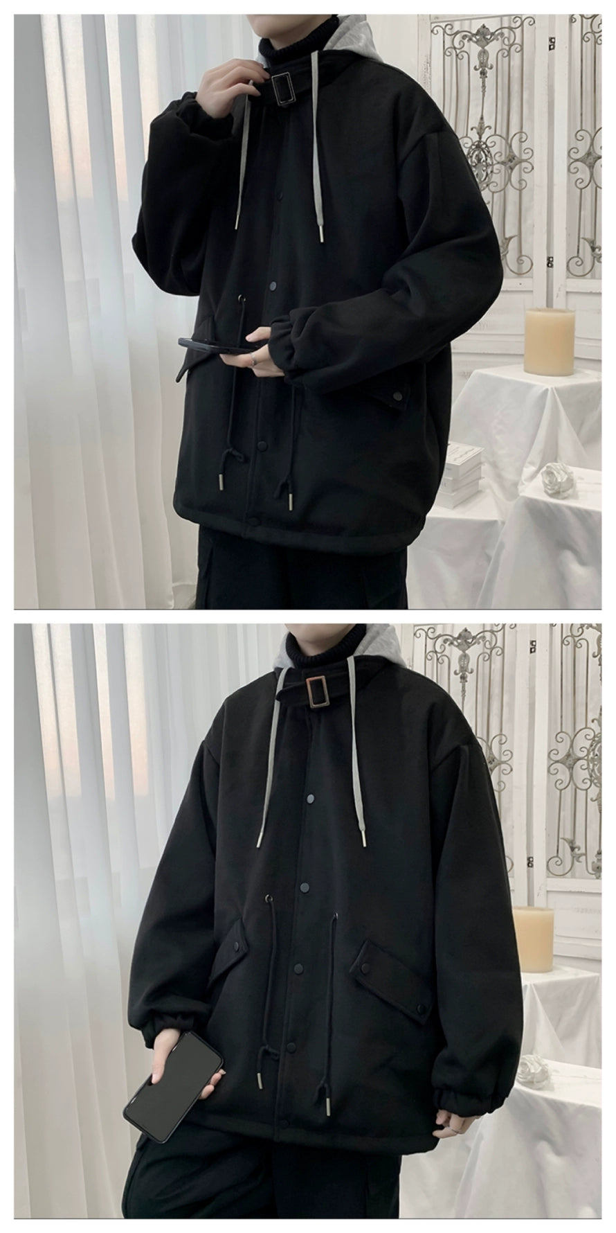 Oversized woolen hooded jacket
