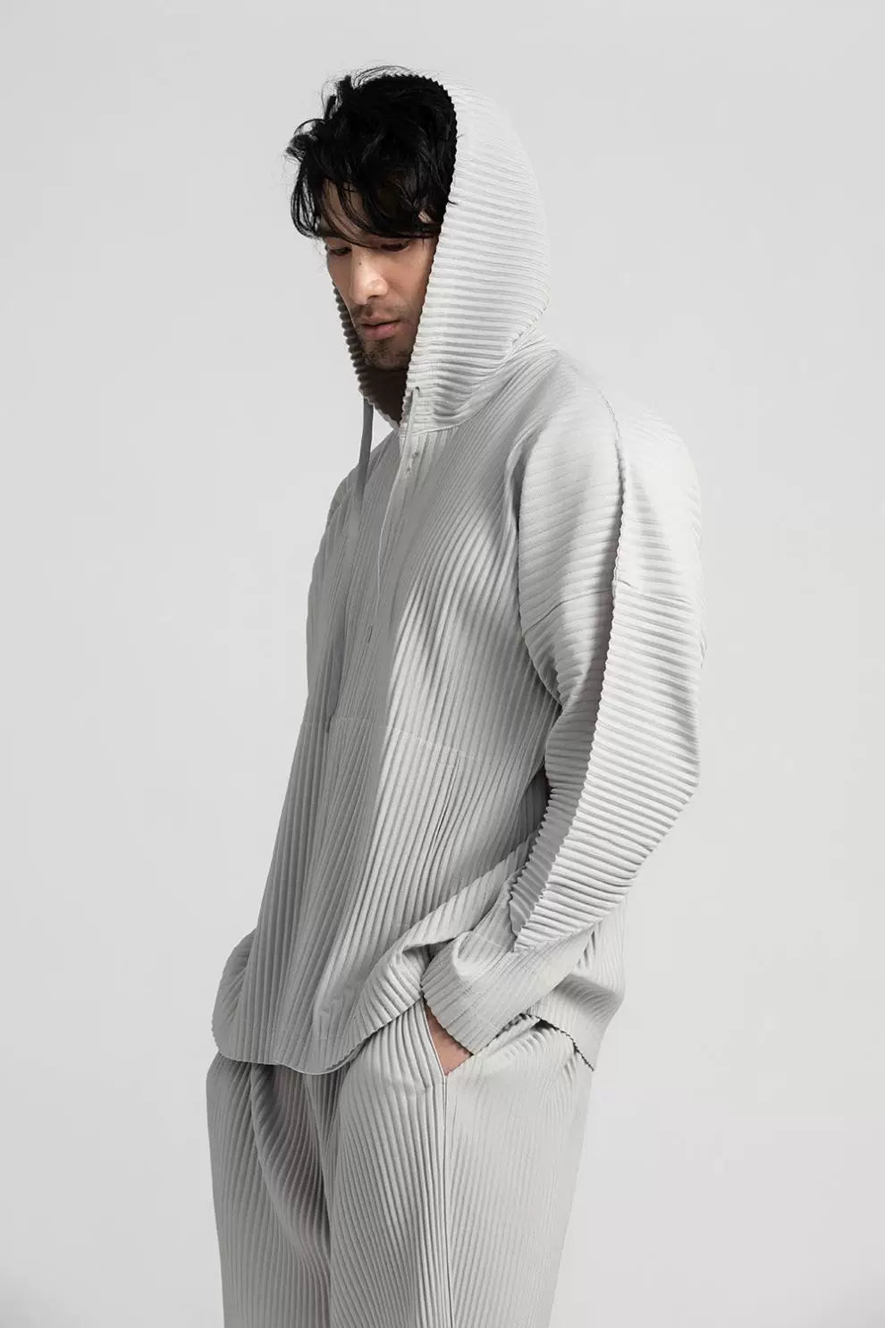 Glacier Wave Pleated Hoodie