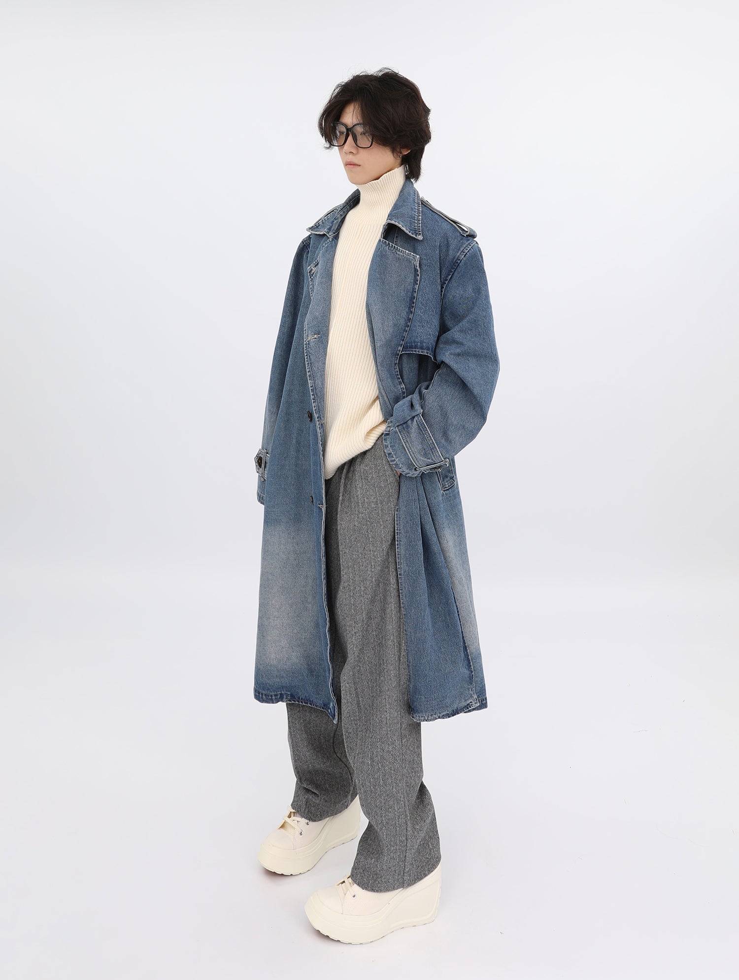 Long Denim Trench Coat