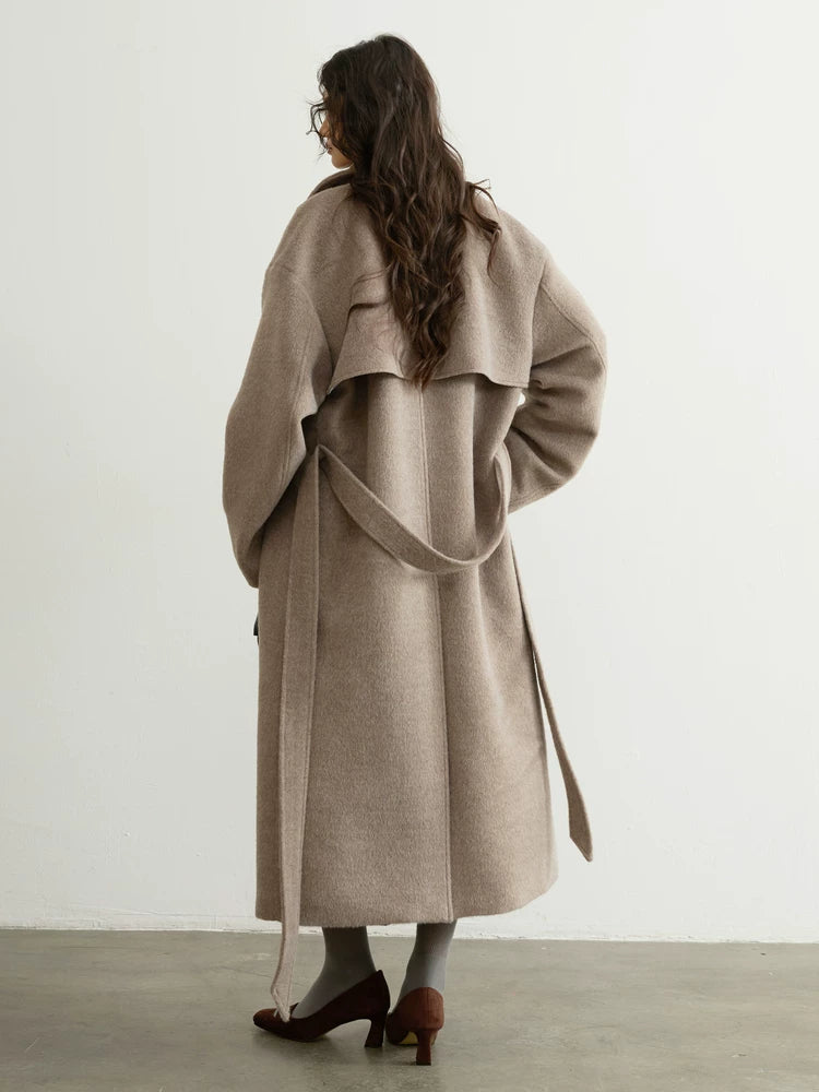 Mink Wrap Belted Wool Coat