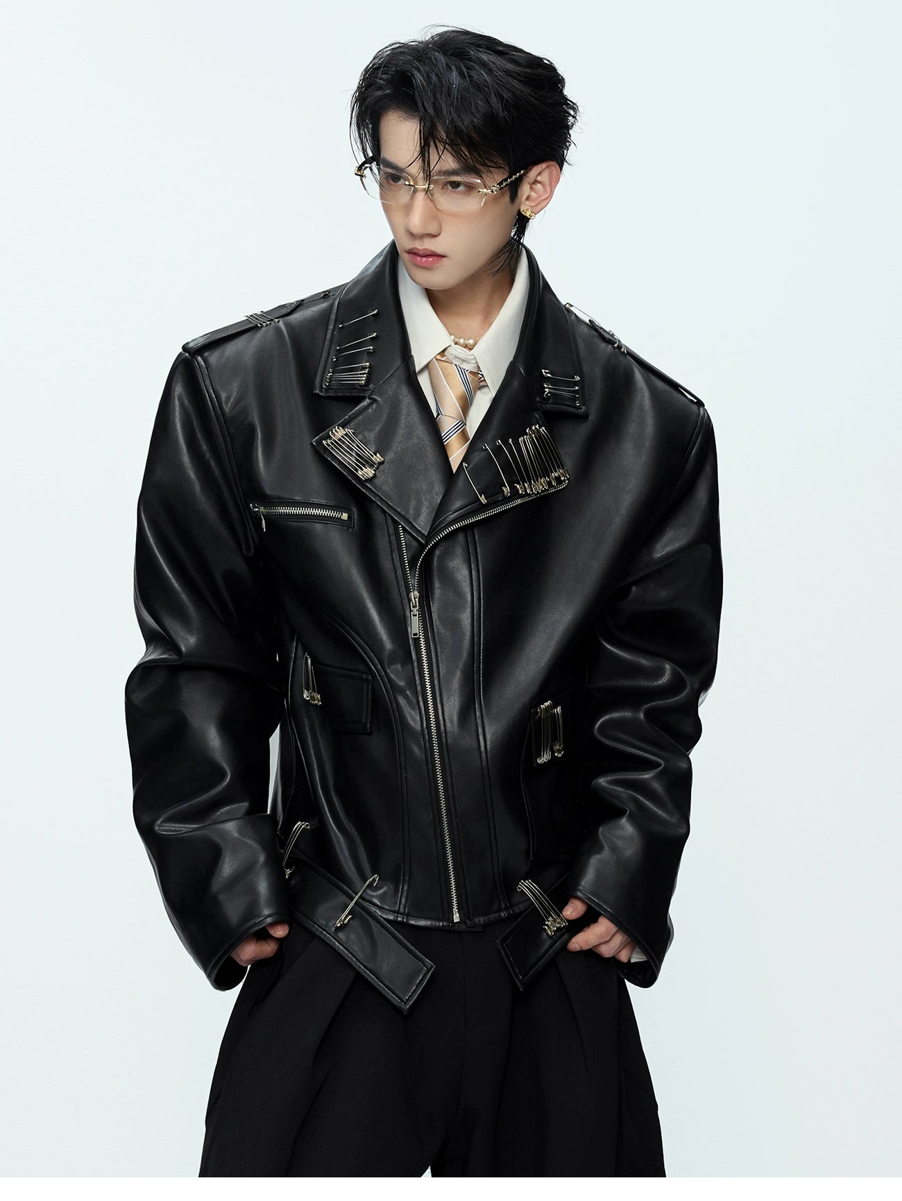 Geisha Embroidered Black Leather Jacket