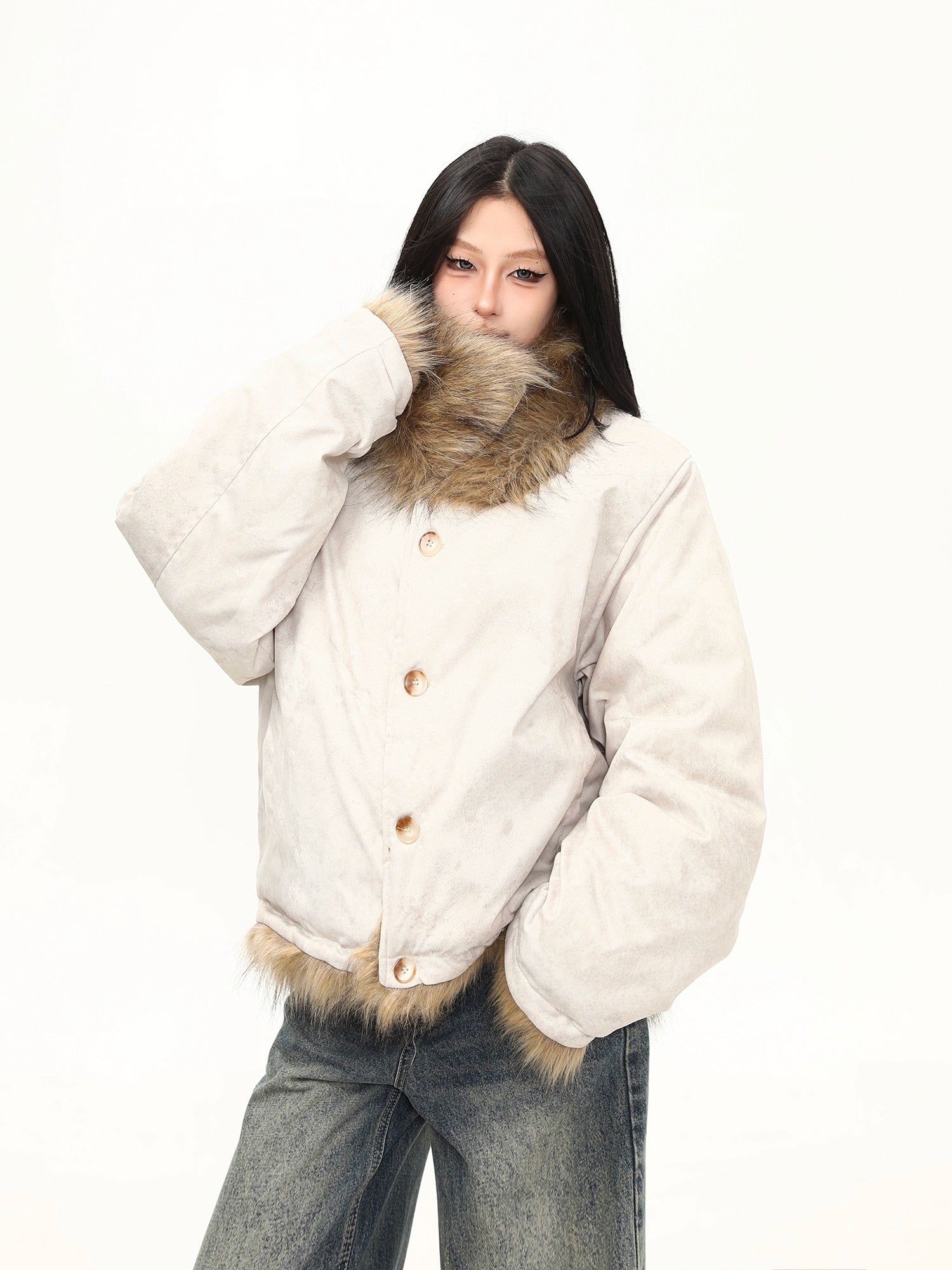Oat Frost Faux Fur Trim Jacket