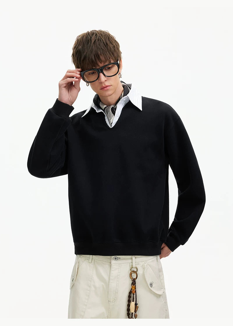 Scholarly Layered V‑Neck Sweatshirt