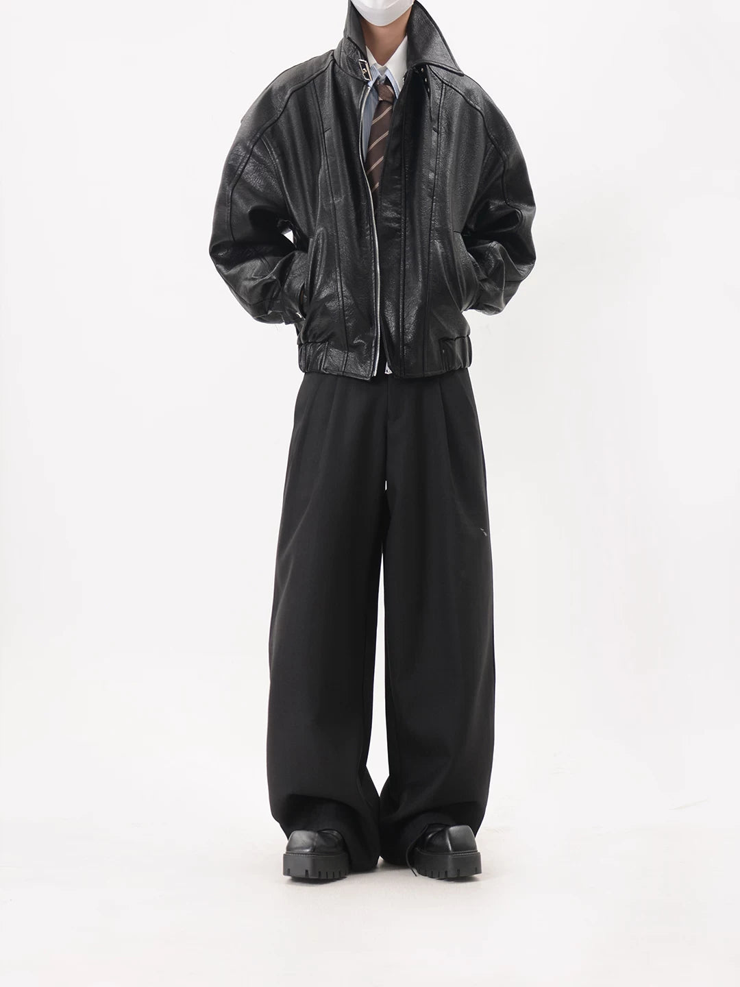 Oversized Faux Leather Zip Up Jacket