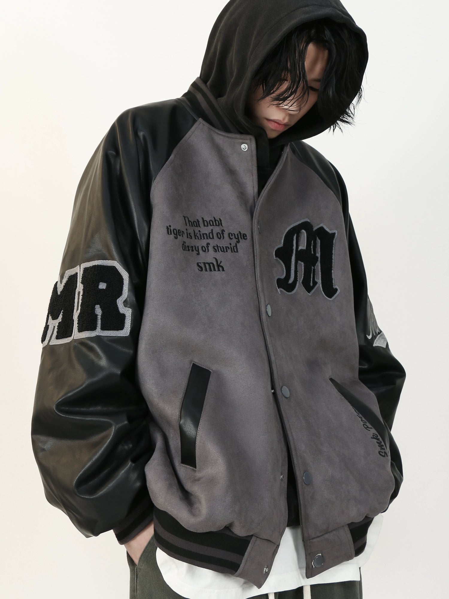 Monochrome Script Varsity Bomber Jacket