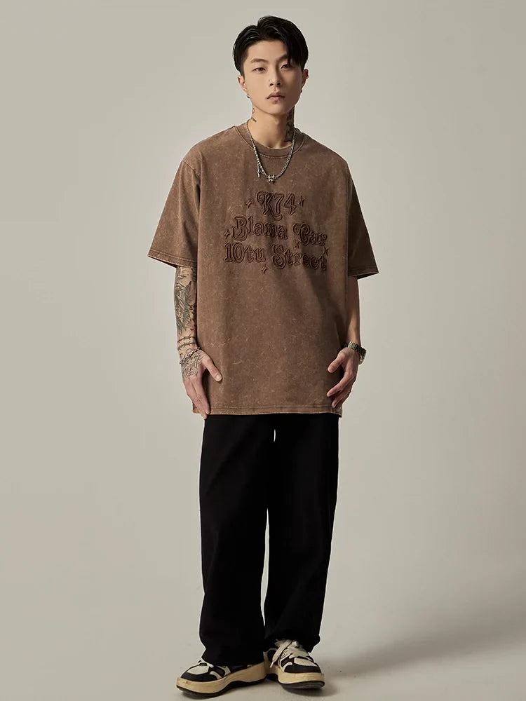 Embossed Text Vintage Wash Oversized Tee