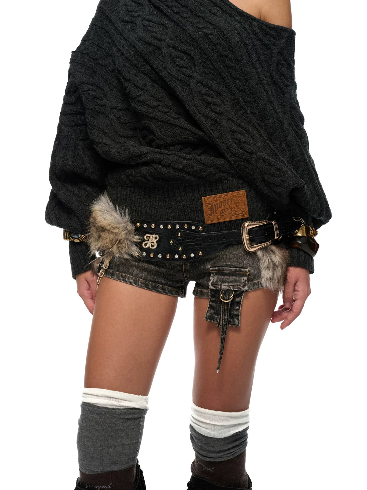 Midnight Prowl Faux‑Fur Chain Belt