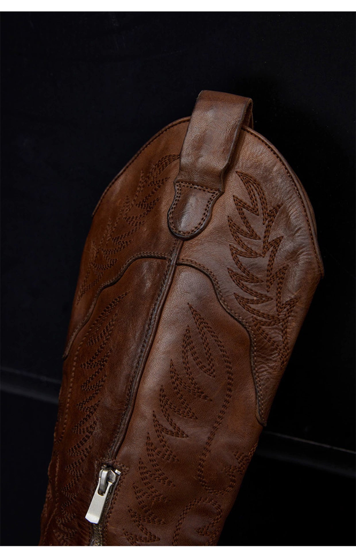 Brown Leather Western Cowboy Boots with Embroidered Detailing