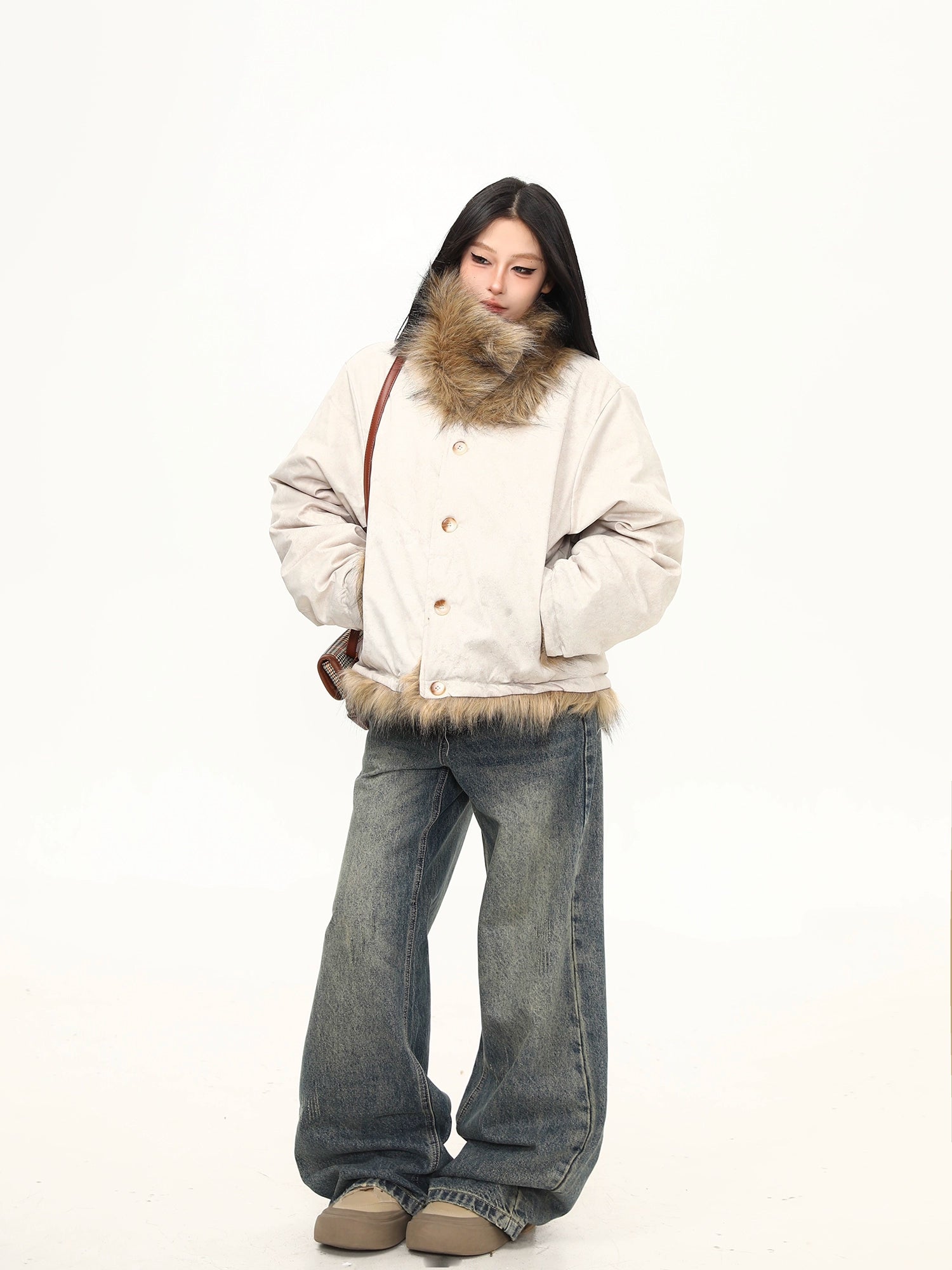 Oat Frost Faux Fur Trim Jacket