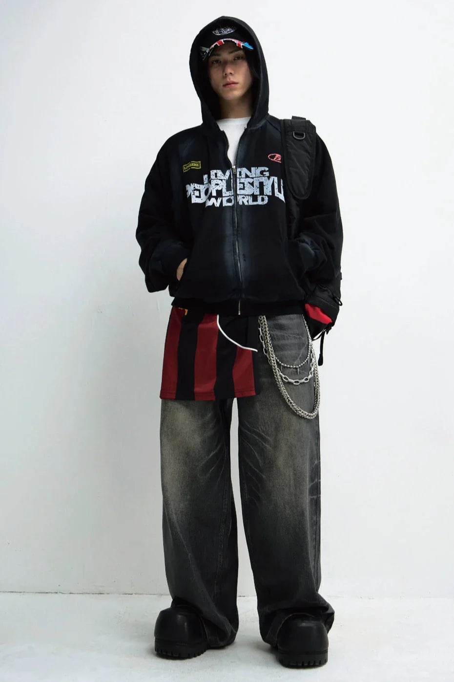 Men's Distressed Gradient Gray Hoodie Jacket