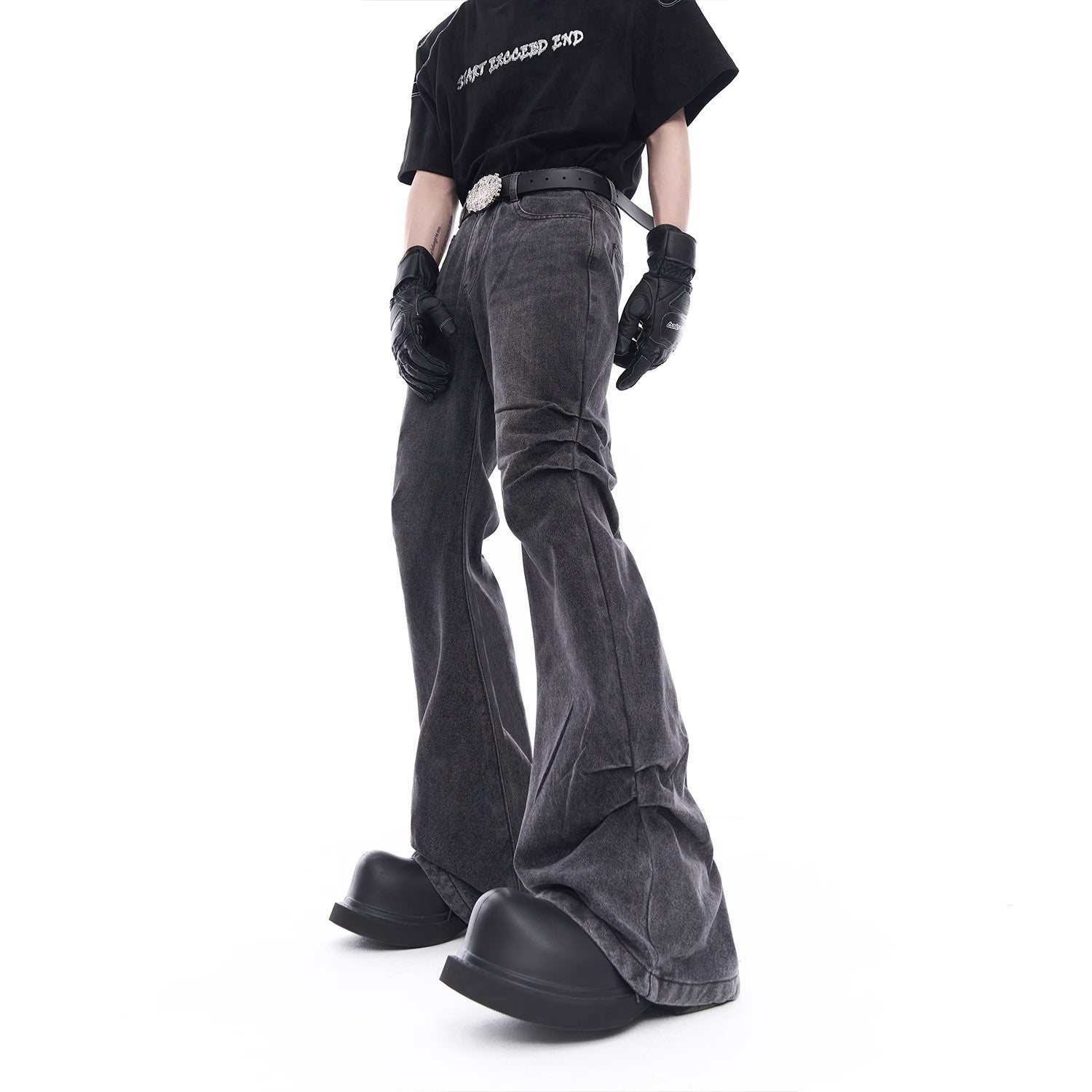 Ruched Flare Denim Jeans