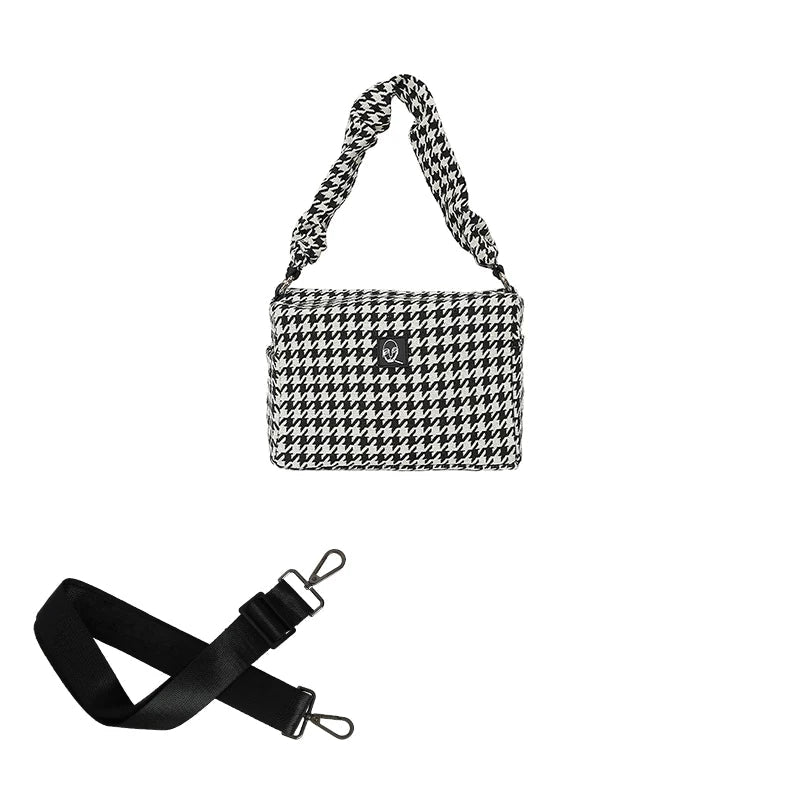 Quilted Houndstooth Box Crossbody Bag - Pink Houndstooth