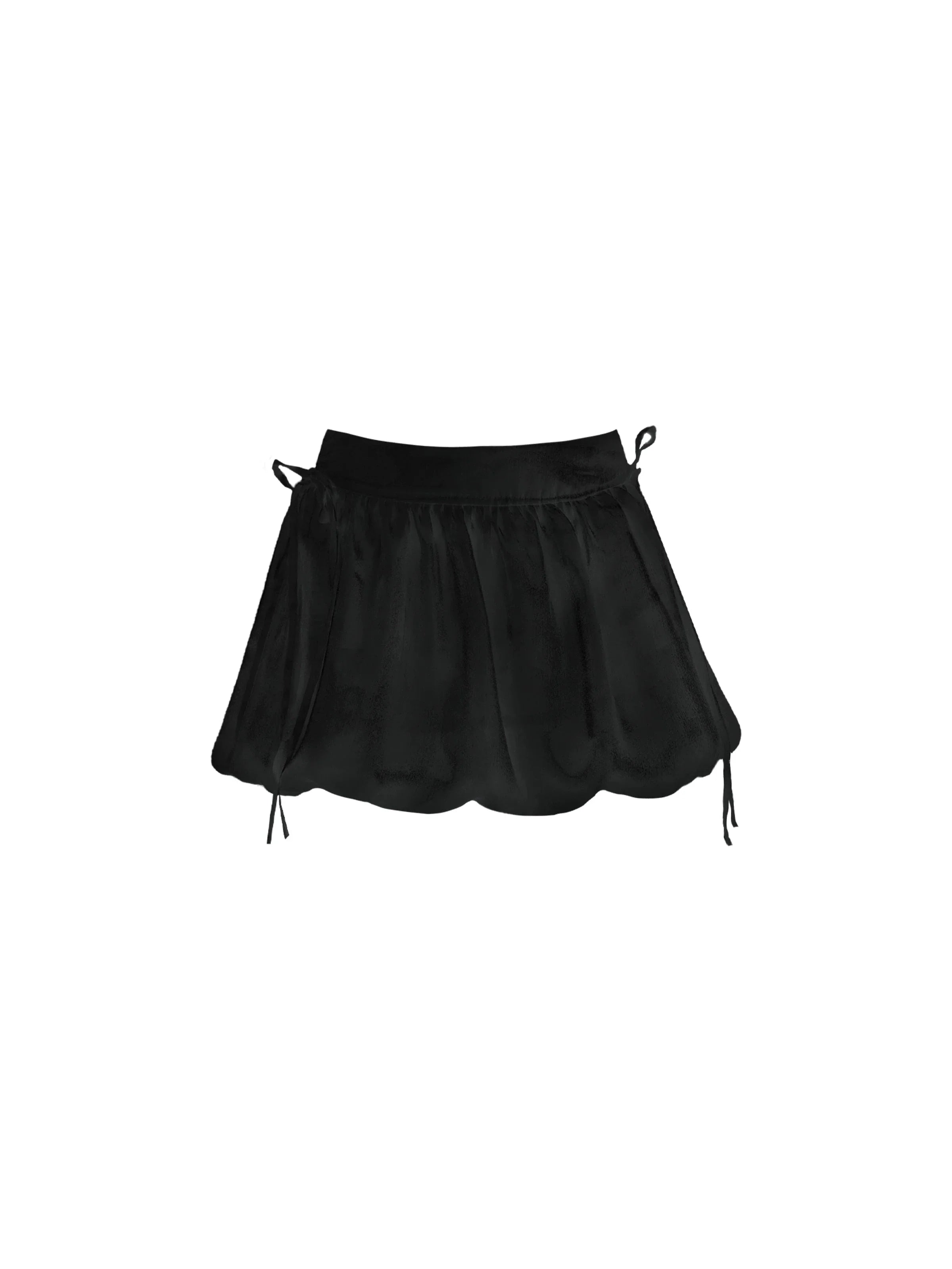 Scalloped Edge Mini Skirt with Side Ties - White and Black Options