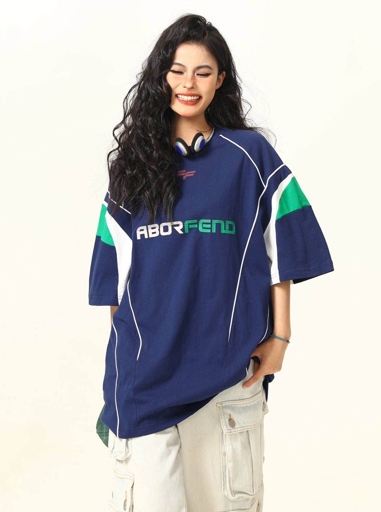 Sporty Retro-Futuristic Oversized T-Shirt