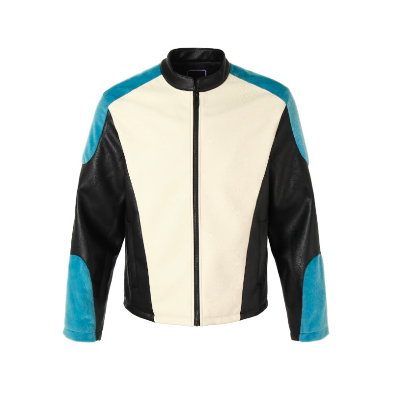 Premium Mink Fur Trimmed Leather Biker Racing Jacket - chiclara
