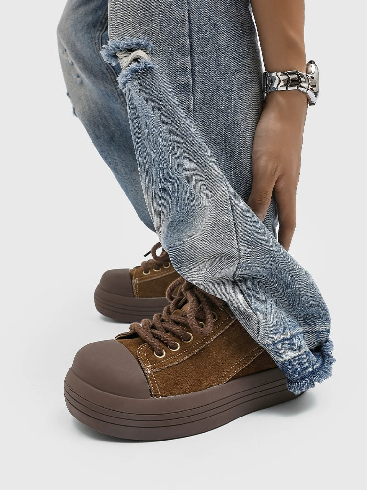 Chunky Suede Platform Sneakers with Rubber Toe Cap