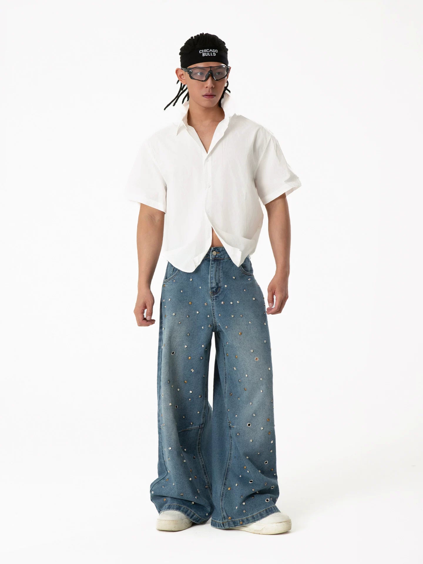 Galaxy Scatter Stud Wide-Leg Jeans